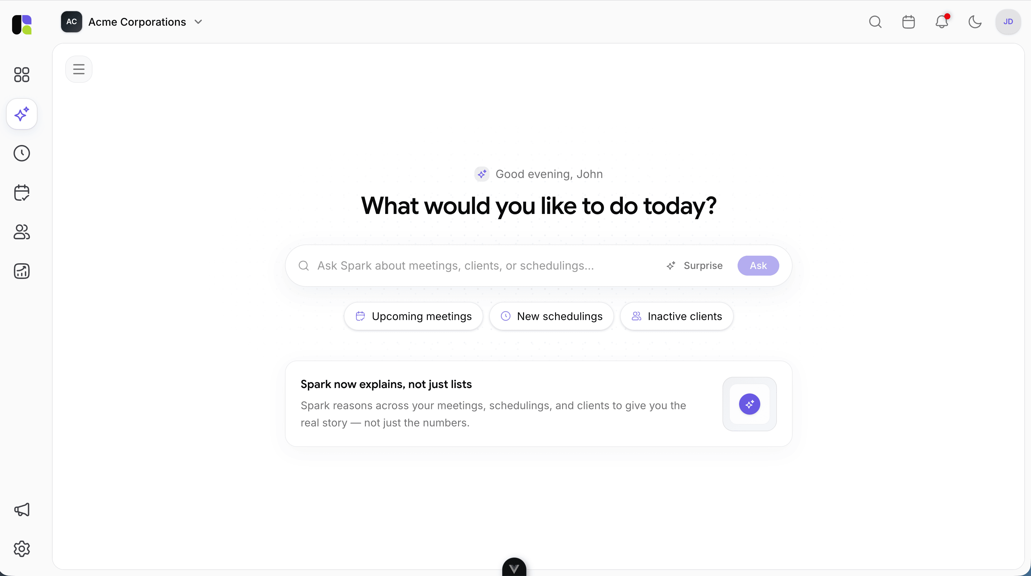 Indlio Spark welcome screen